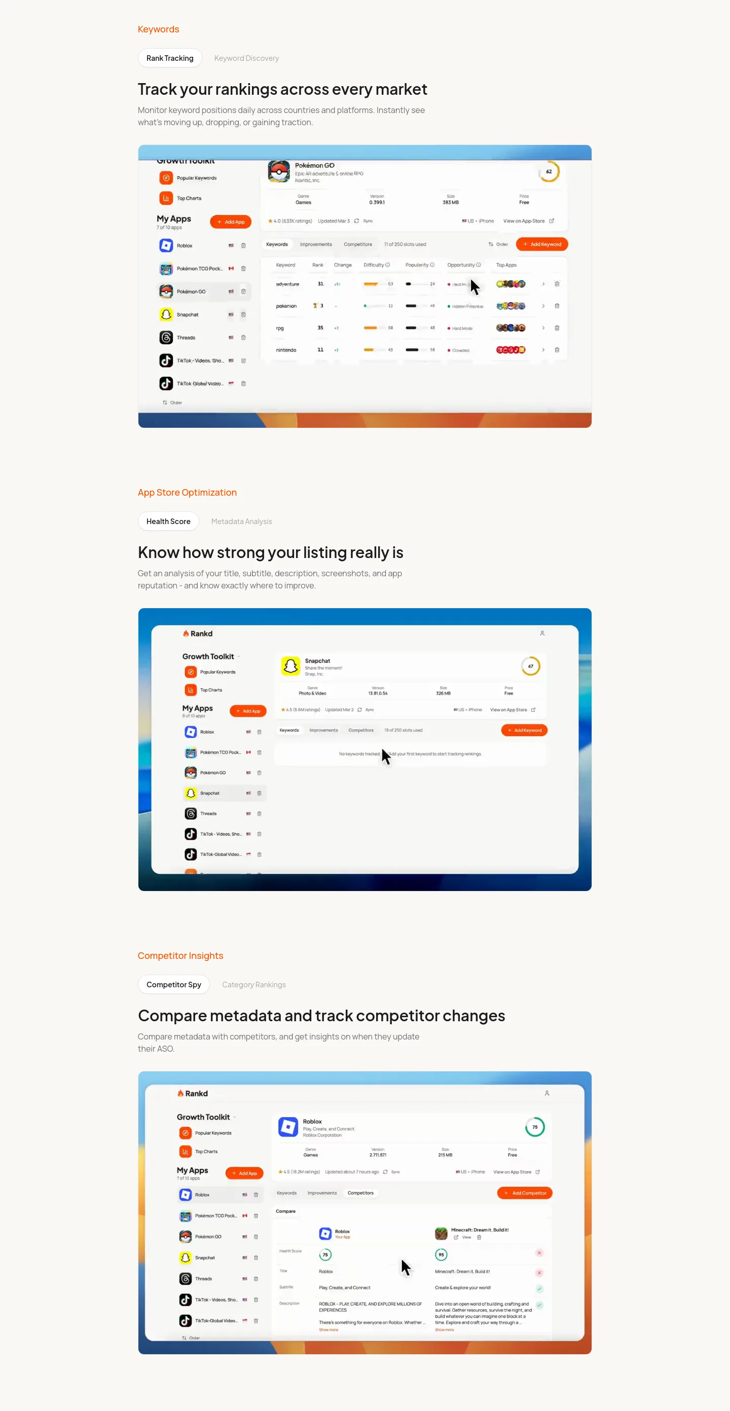 rankd.dev Features section