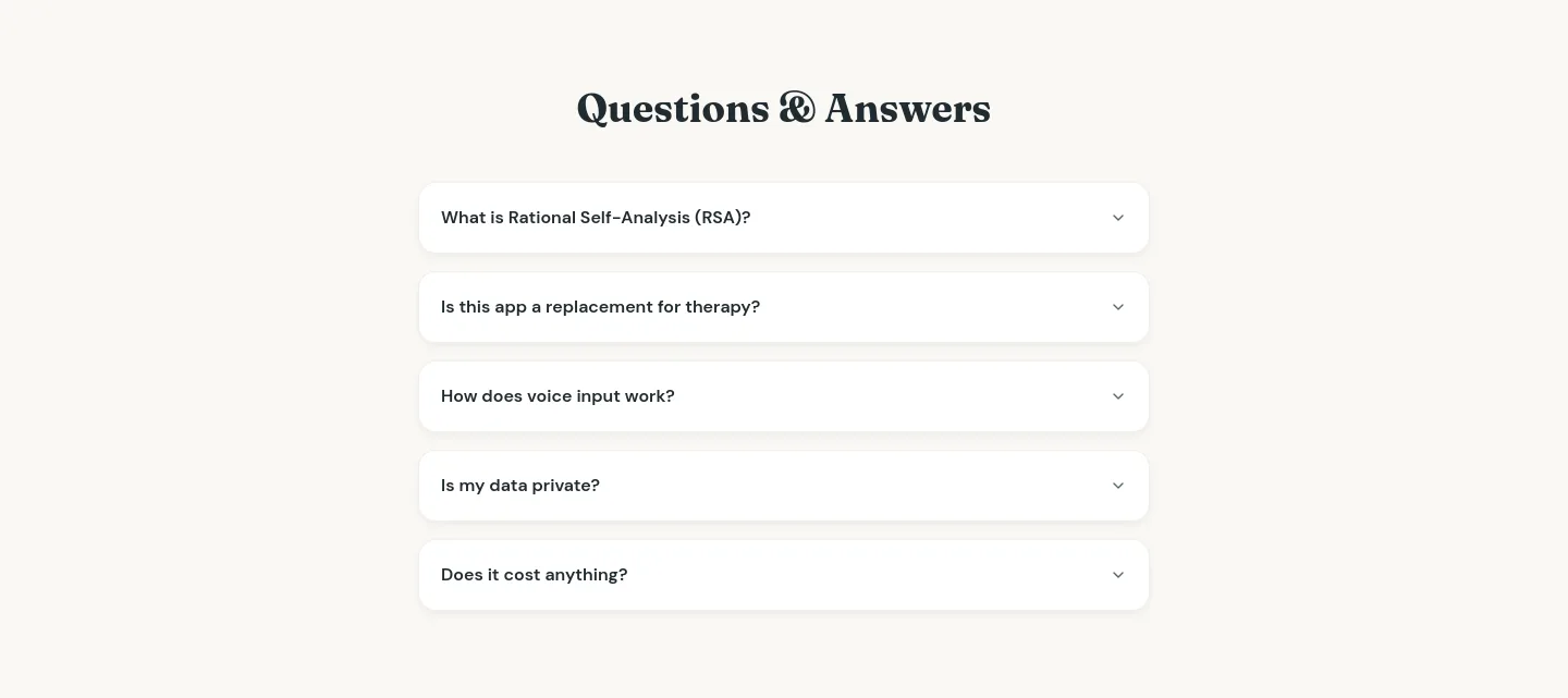 rationalselfanalysis.com — a real FAQ section