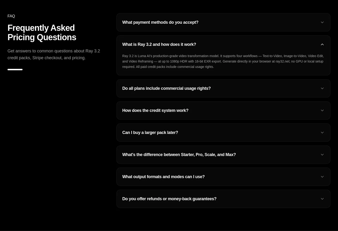 ray32.net — a real FAQ section