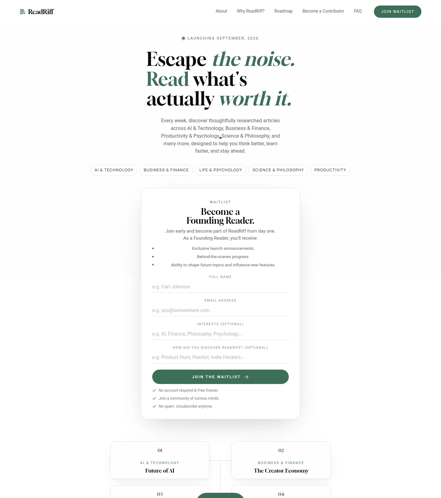 readriff.com — a measured funnel