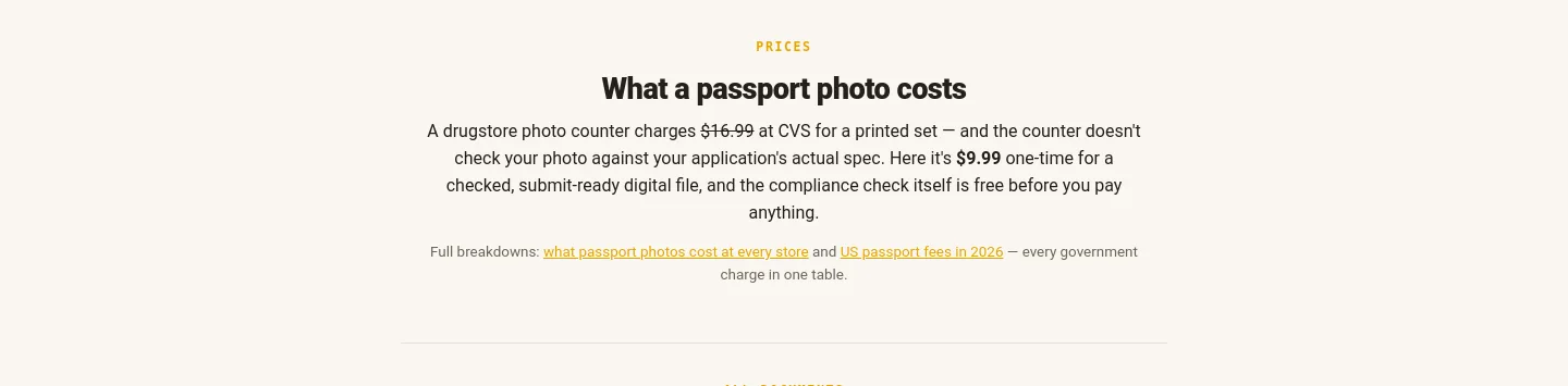 readyvisaphoto.com — a real Pricing section