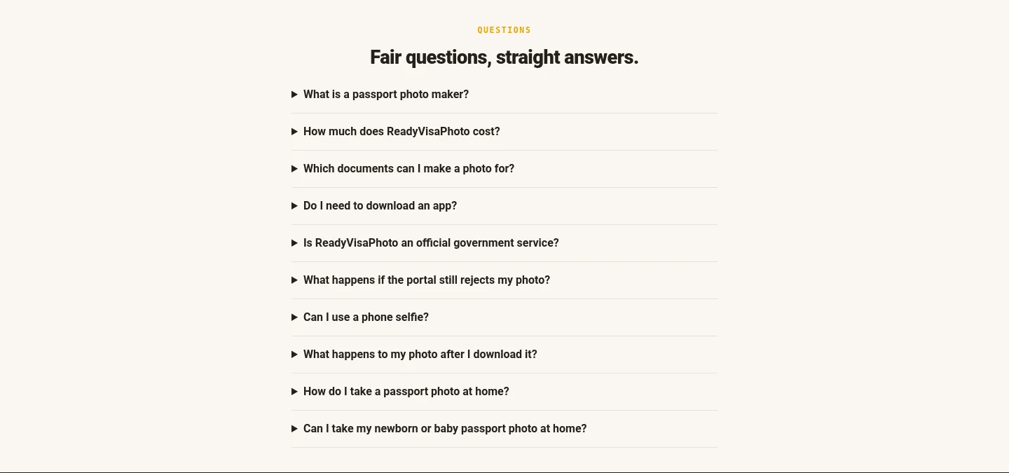 readyvisaphoto.com — a real FAQ section