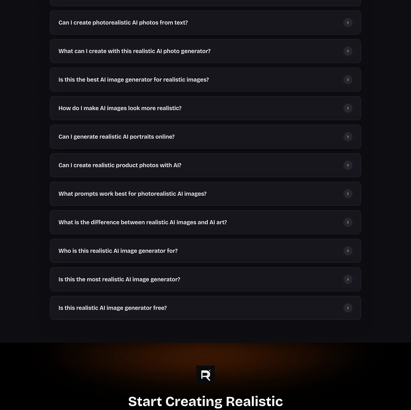 realisticaiimagegenerator.online — a real FAQ section