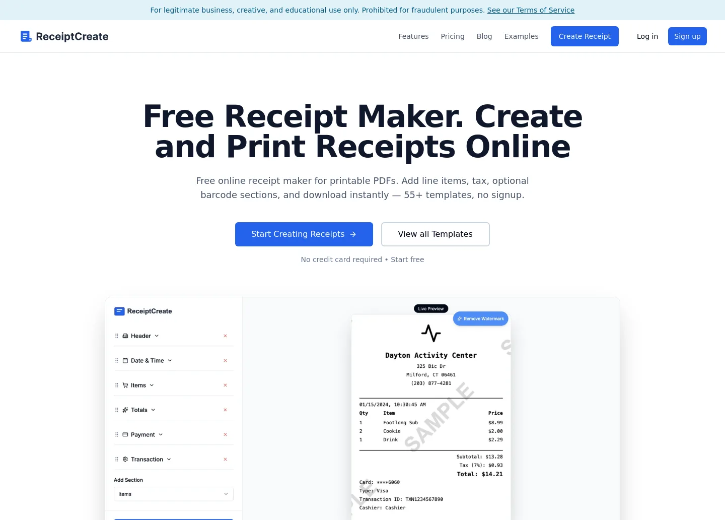 receiptcreate.com — a measured funnel