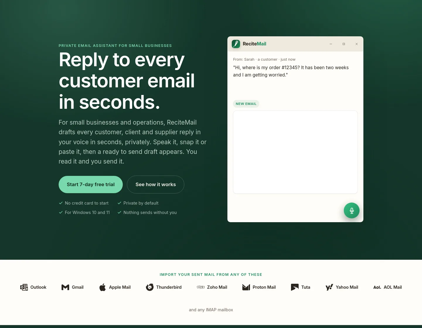 recitemail.io — a real Hero section