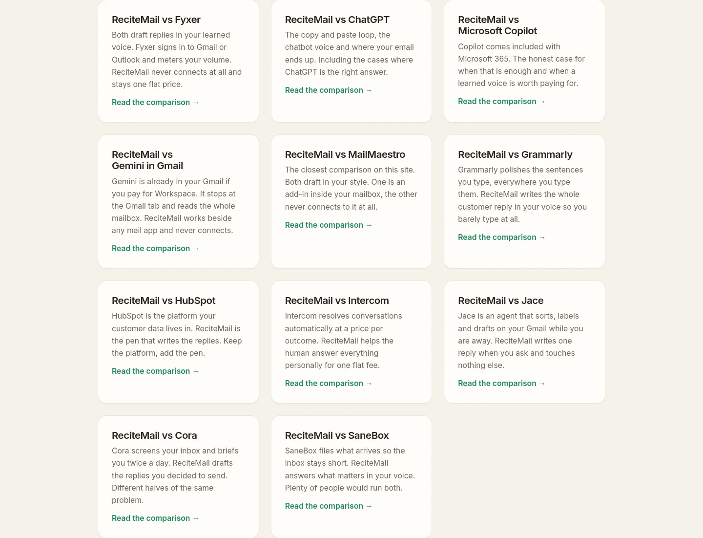 recitemail.io — a real Features section