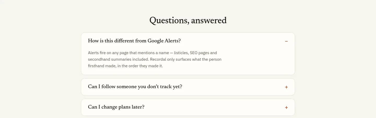 recordal.app — a real FAQ section
