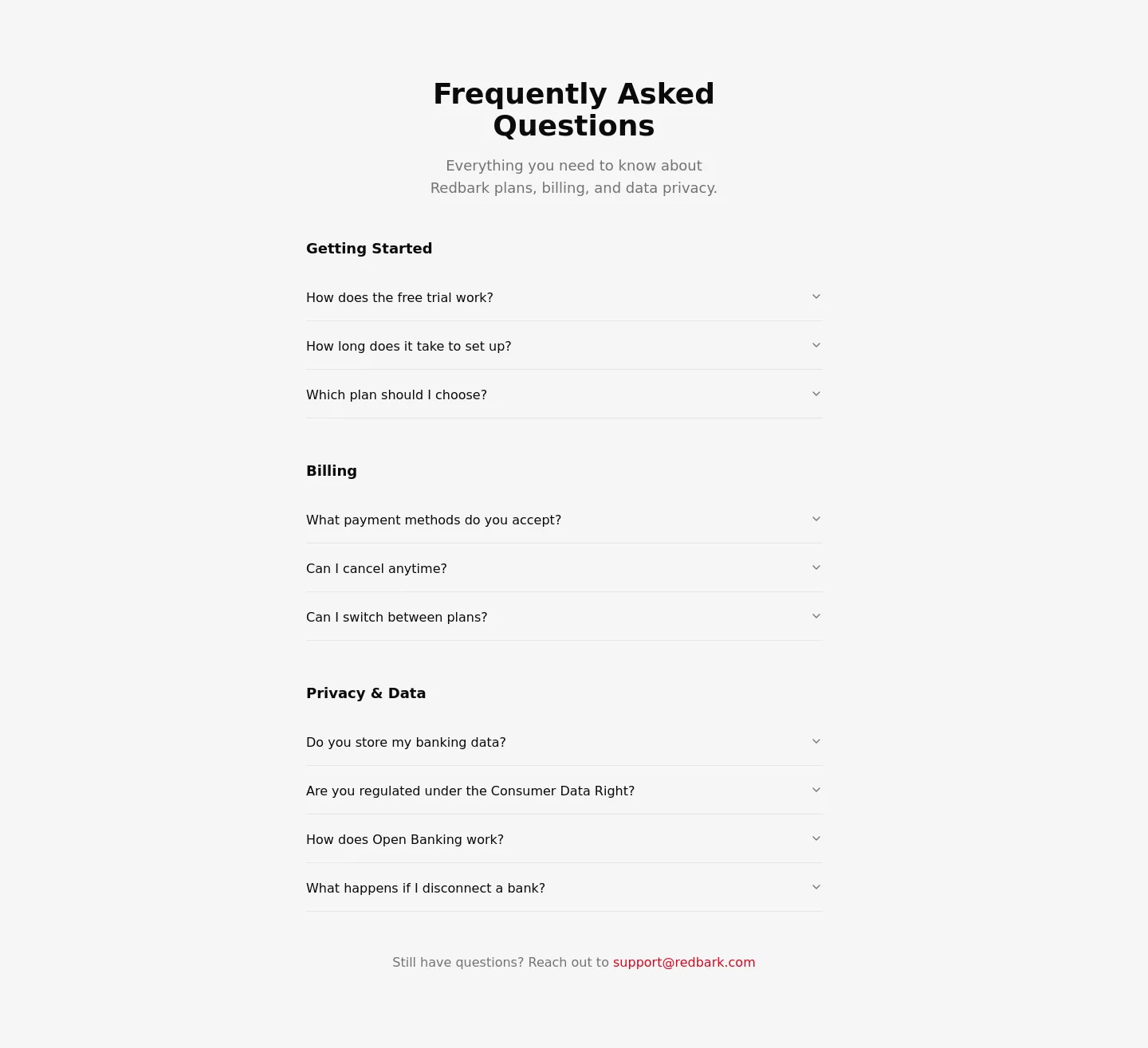 redbark.com FAQ section