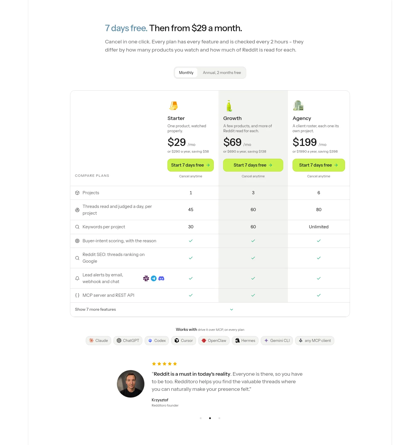 redditoro.com Pricing section