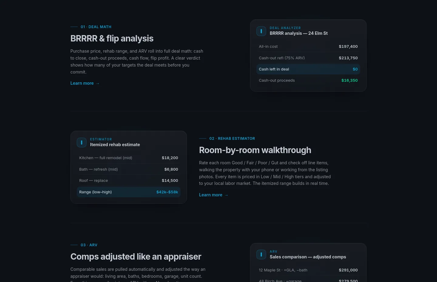 rehabrange.com Features section