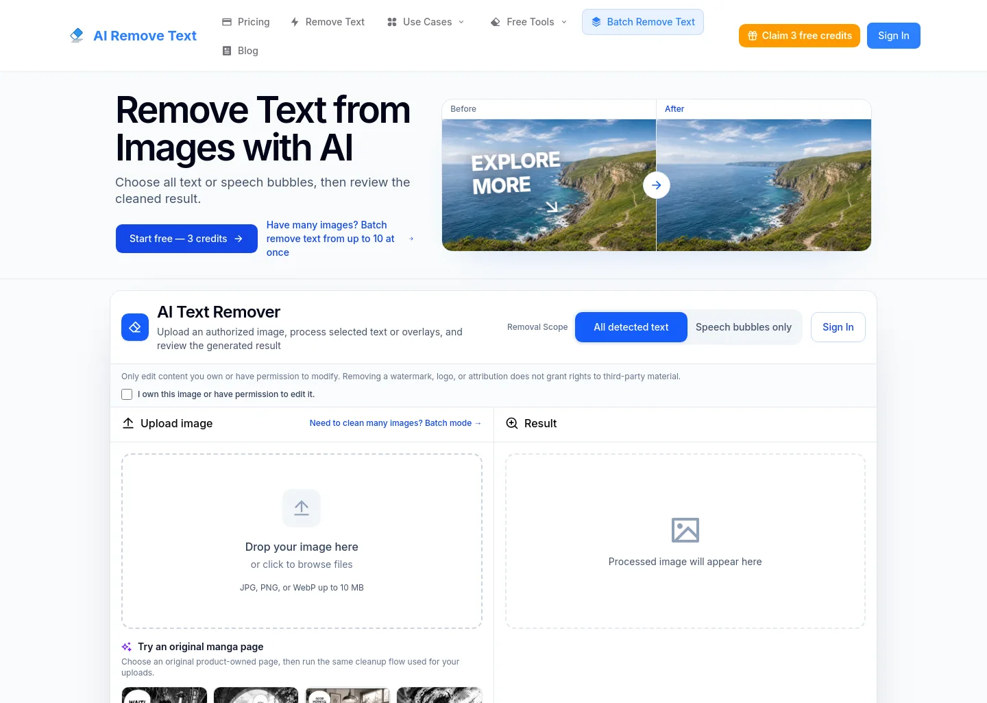 remove-text.com — a measured funnel
