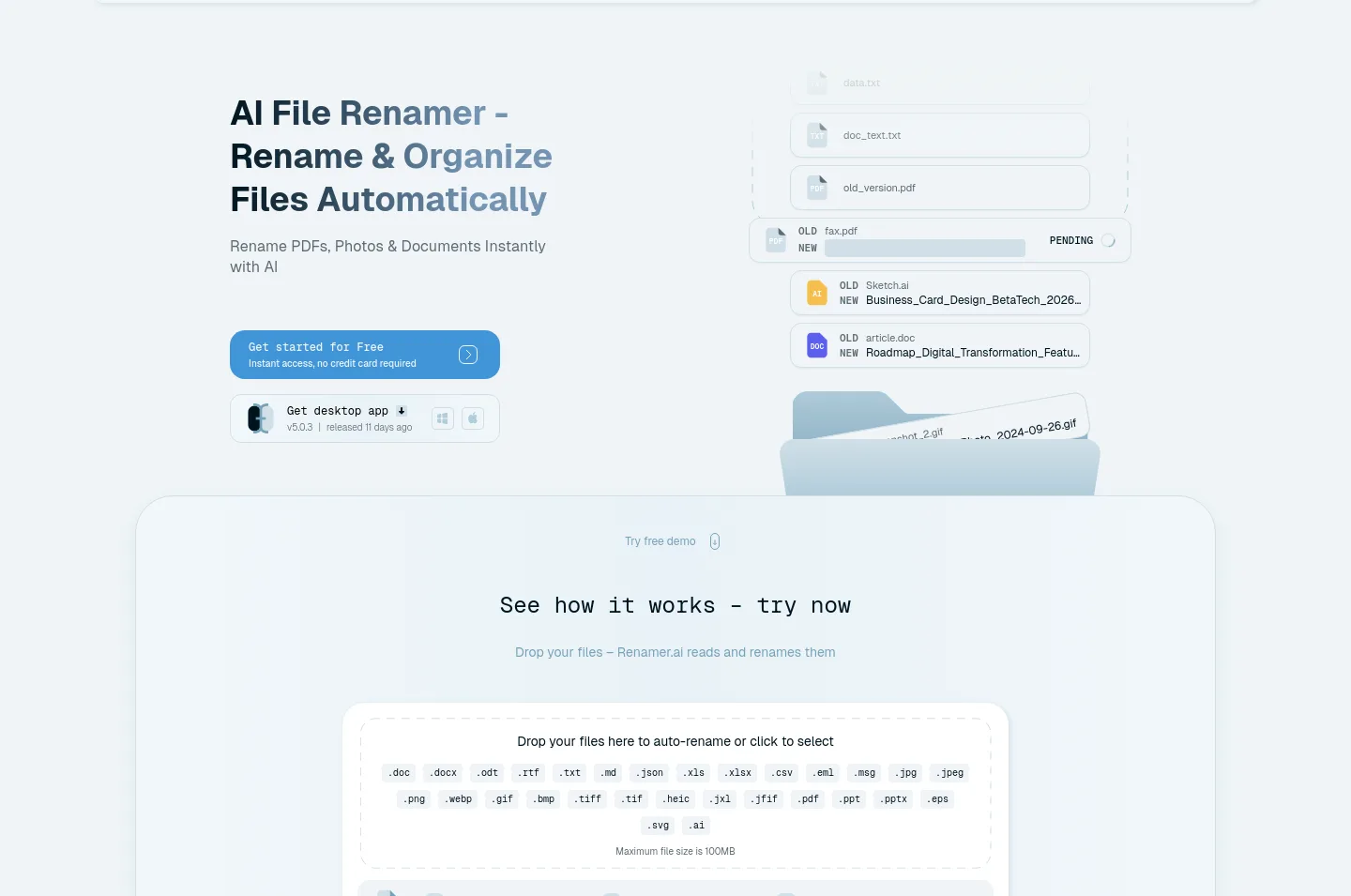 renamer.ai Hero section