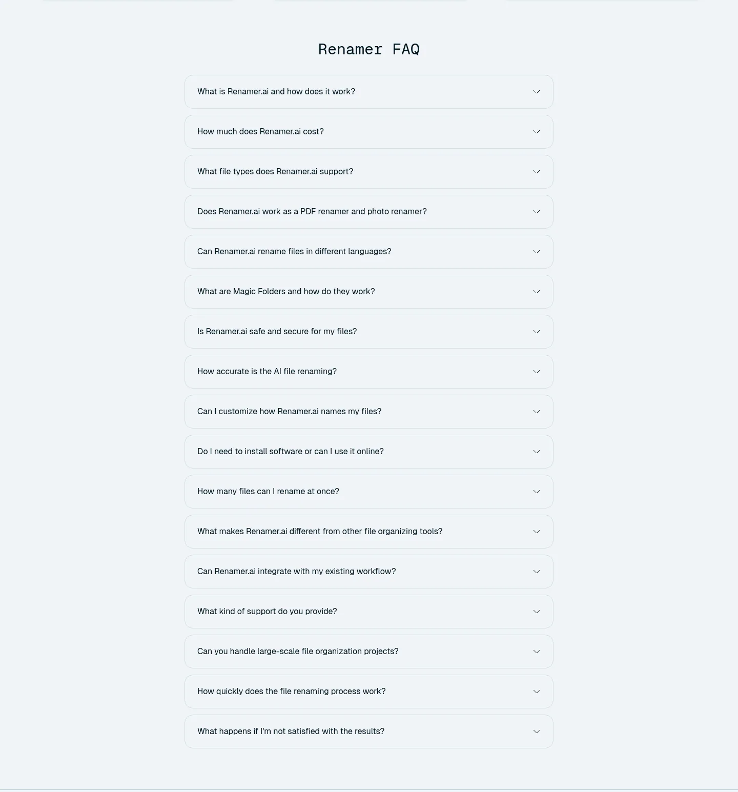 renamer.ai FAQ section