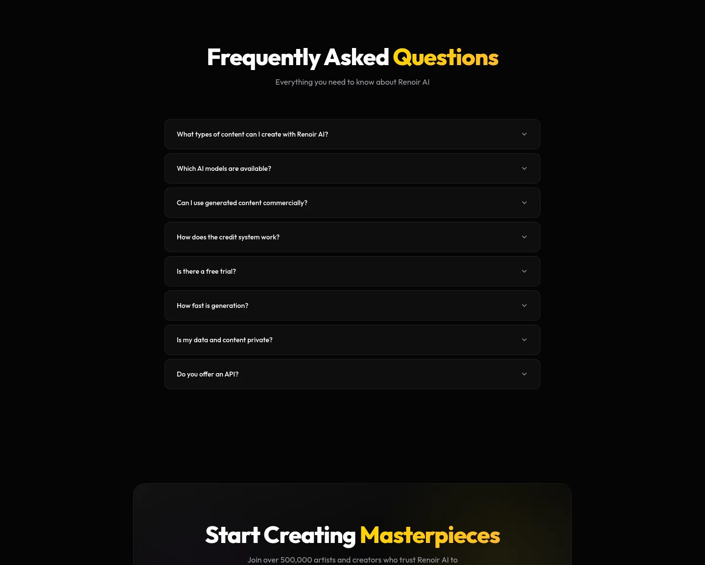 renoir.best FAQ section
