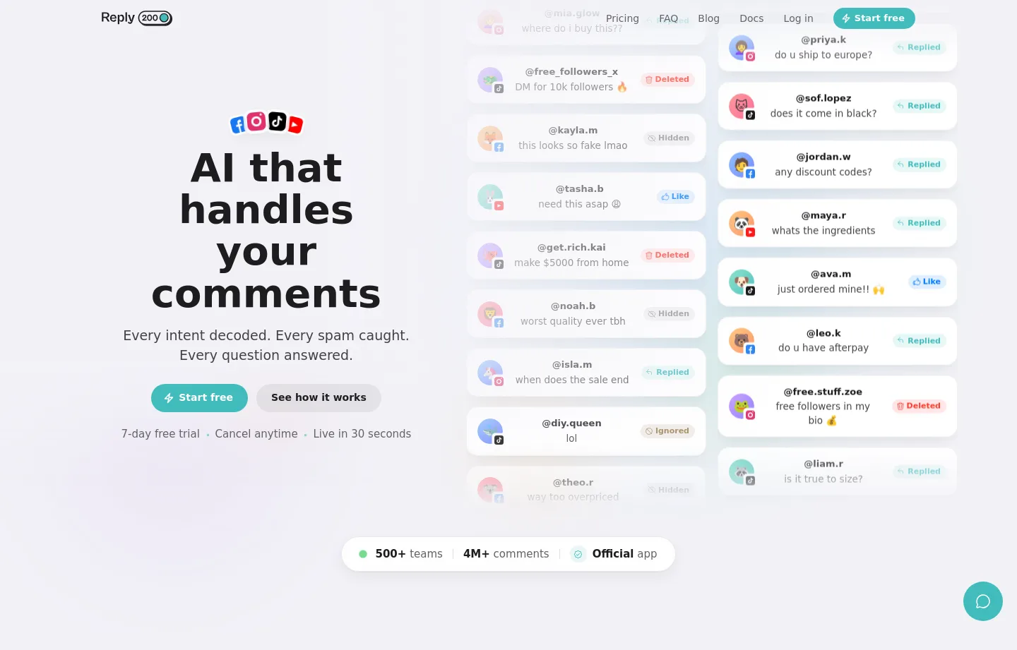reply200.com — a real Hero section