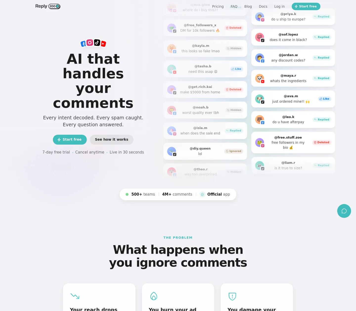 reply200.com — a measured funnel