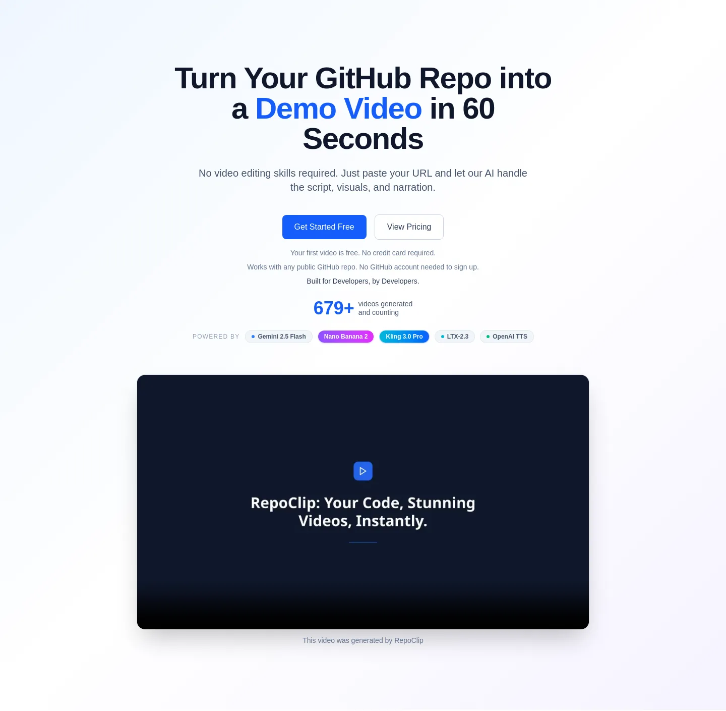 repoclip.io — a real Hero section