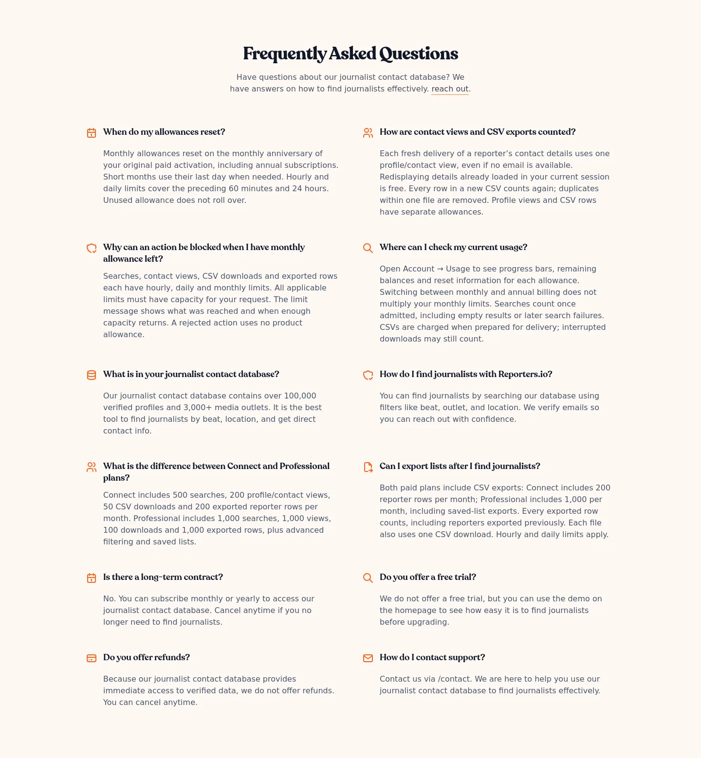 reporters.io FAQ section