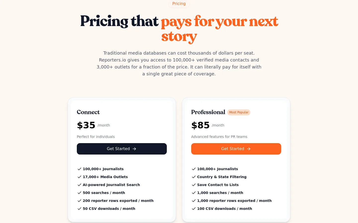 reporters.io Hero section