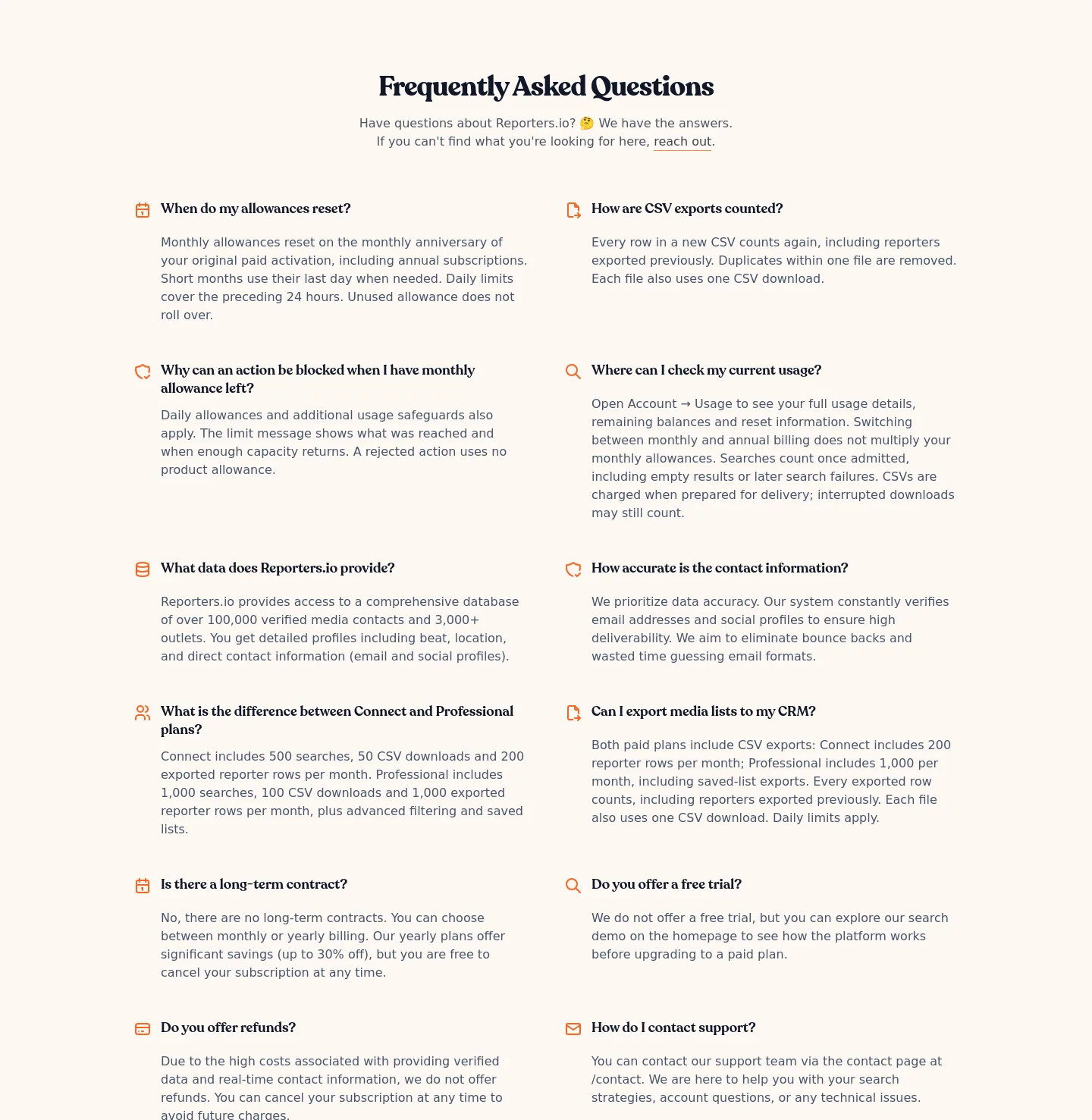 reporters.io FAQ section