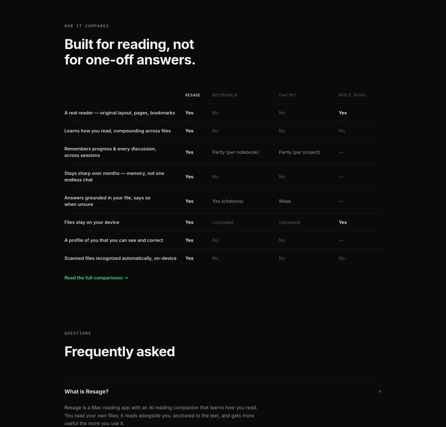 resage.app — a real Comparison section
