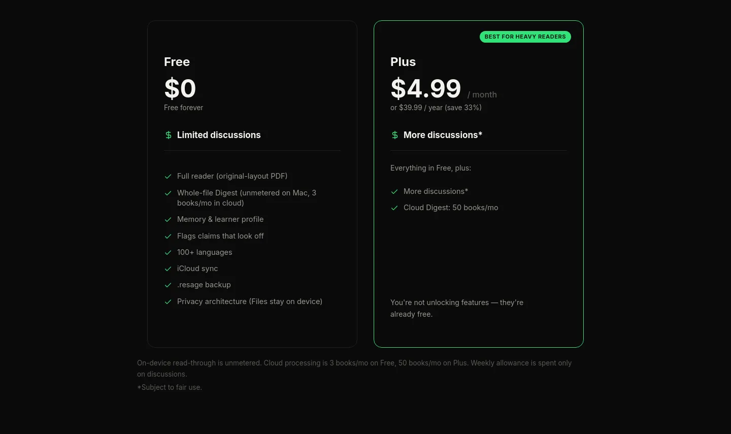 resage.app Pricing section