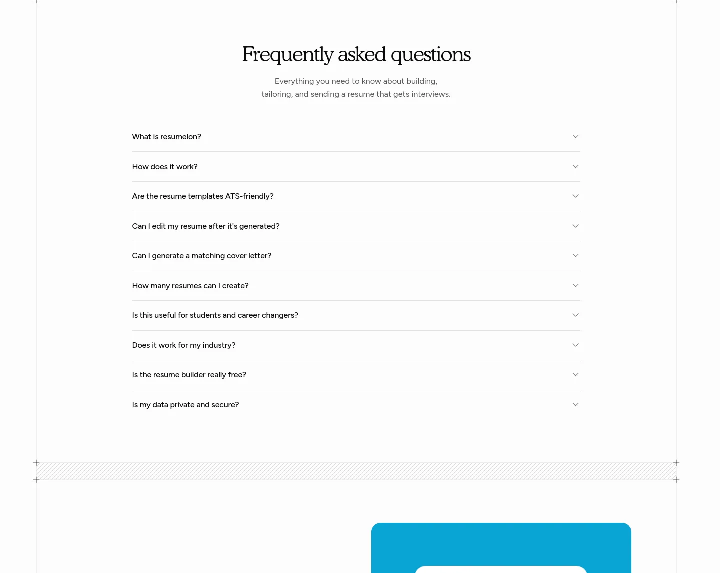 resumelon.com — a real FAQ section