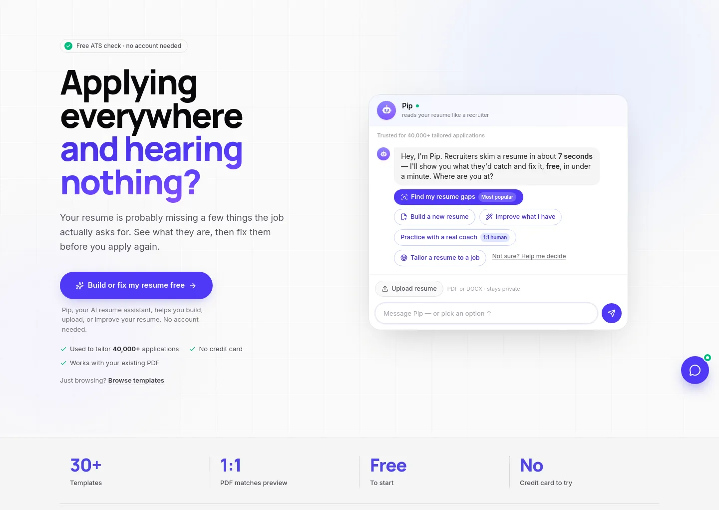 resumestart.ai Hero section