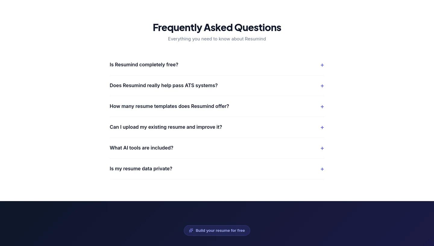 resumind.vizo-techno.com — a real FAQ section