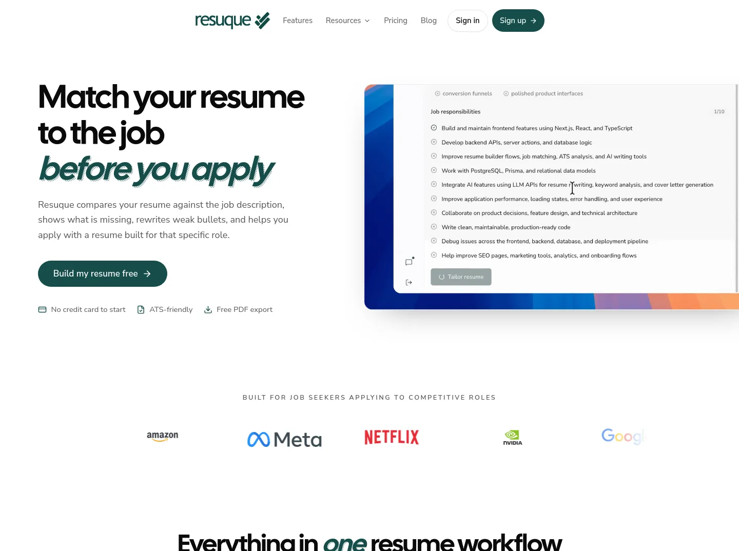 resuque.com — a real Hero section