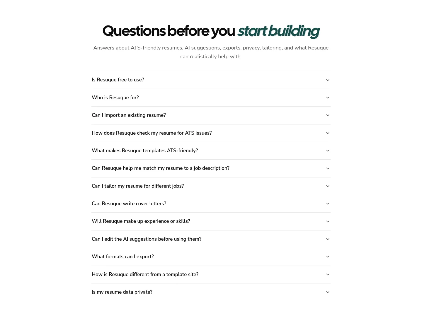 resuque.com FAQ section