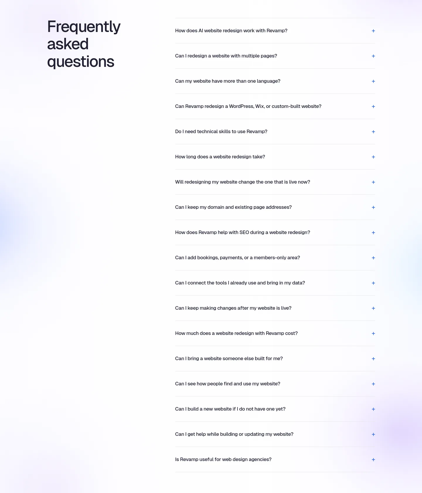 revamp.dev — a real FAQ section