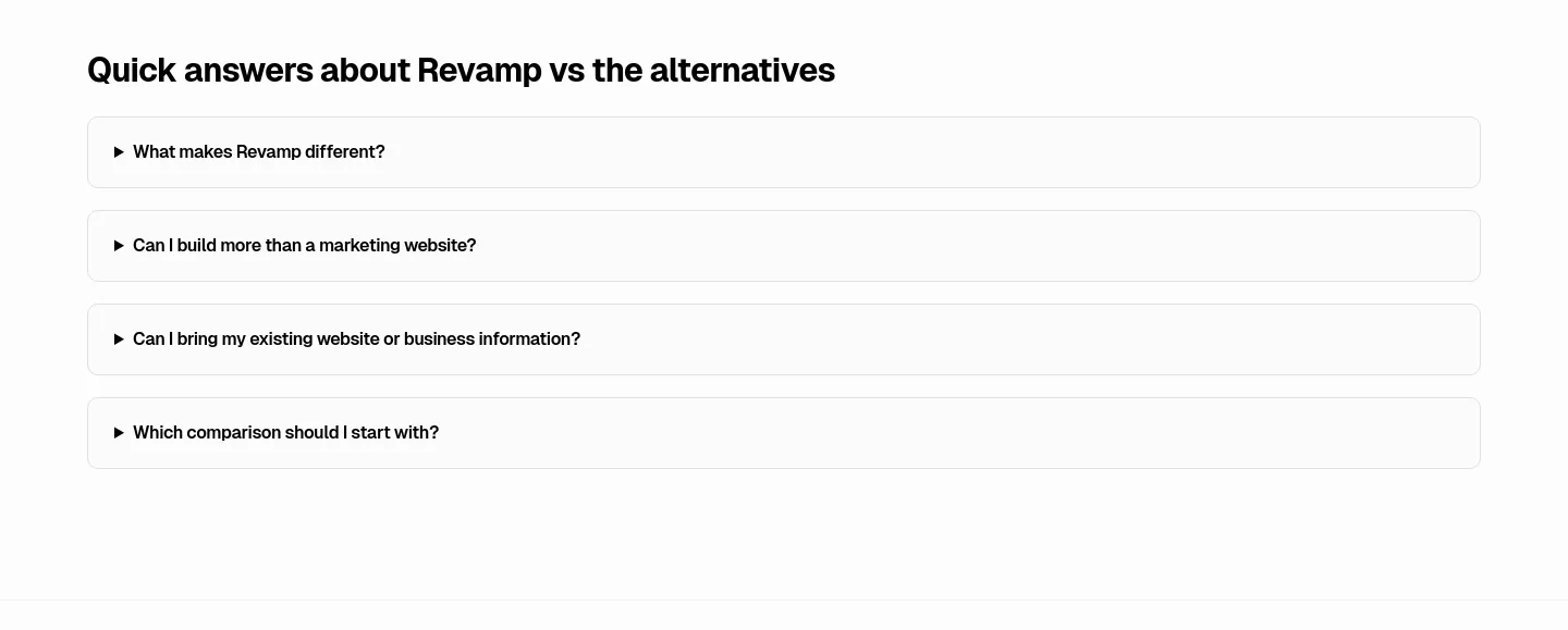 revamp.dev — a real FAQ section