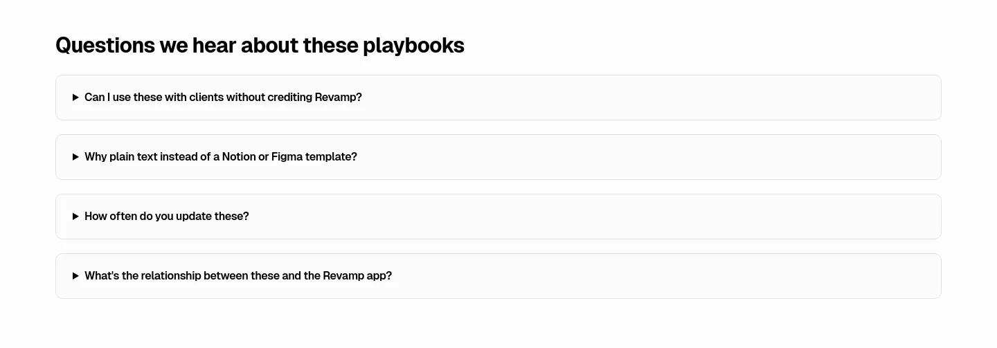 revamp.dev — a real FAQ section
