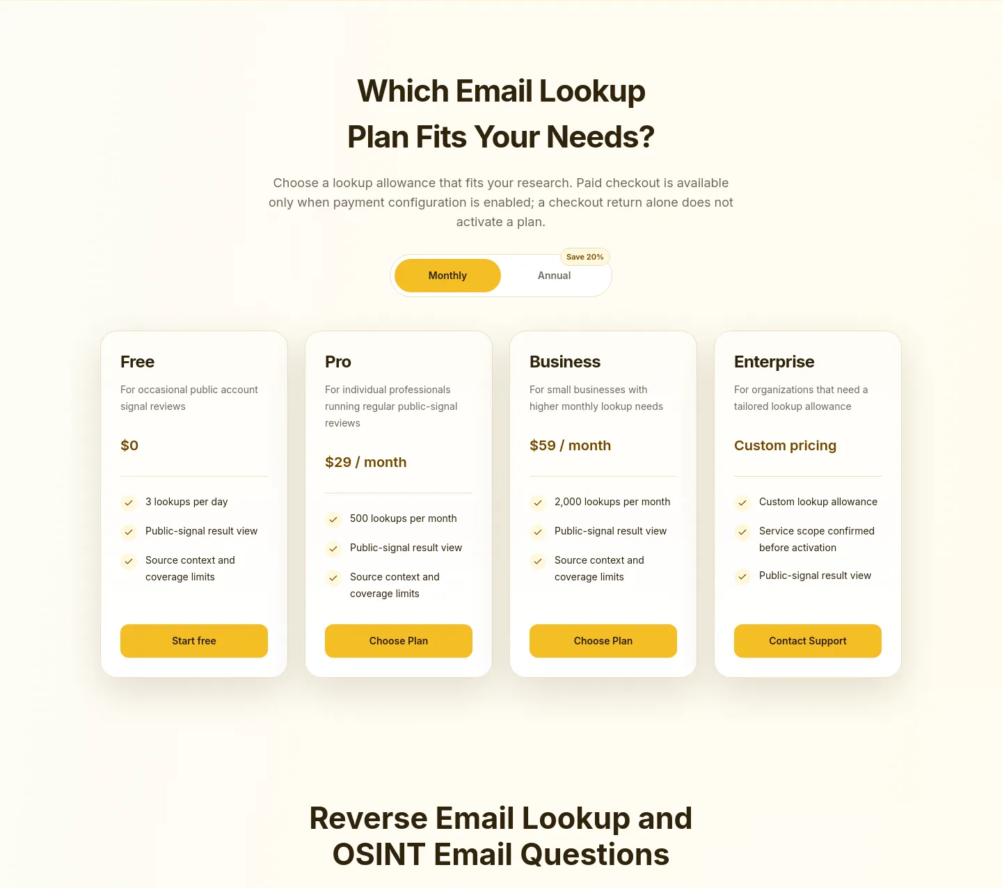 reverseemaillookup.online — Pricing