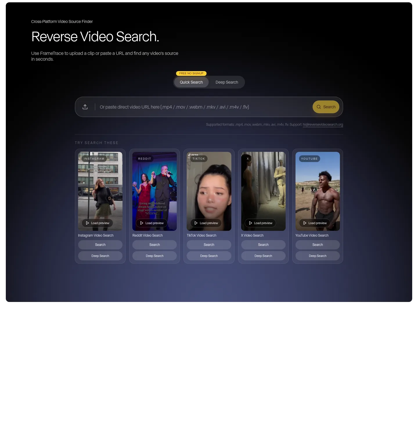 reversevideosearch.org — a real Hero section