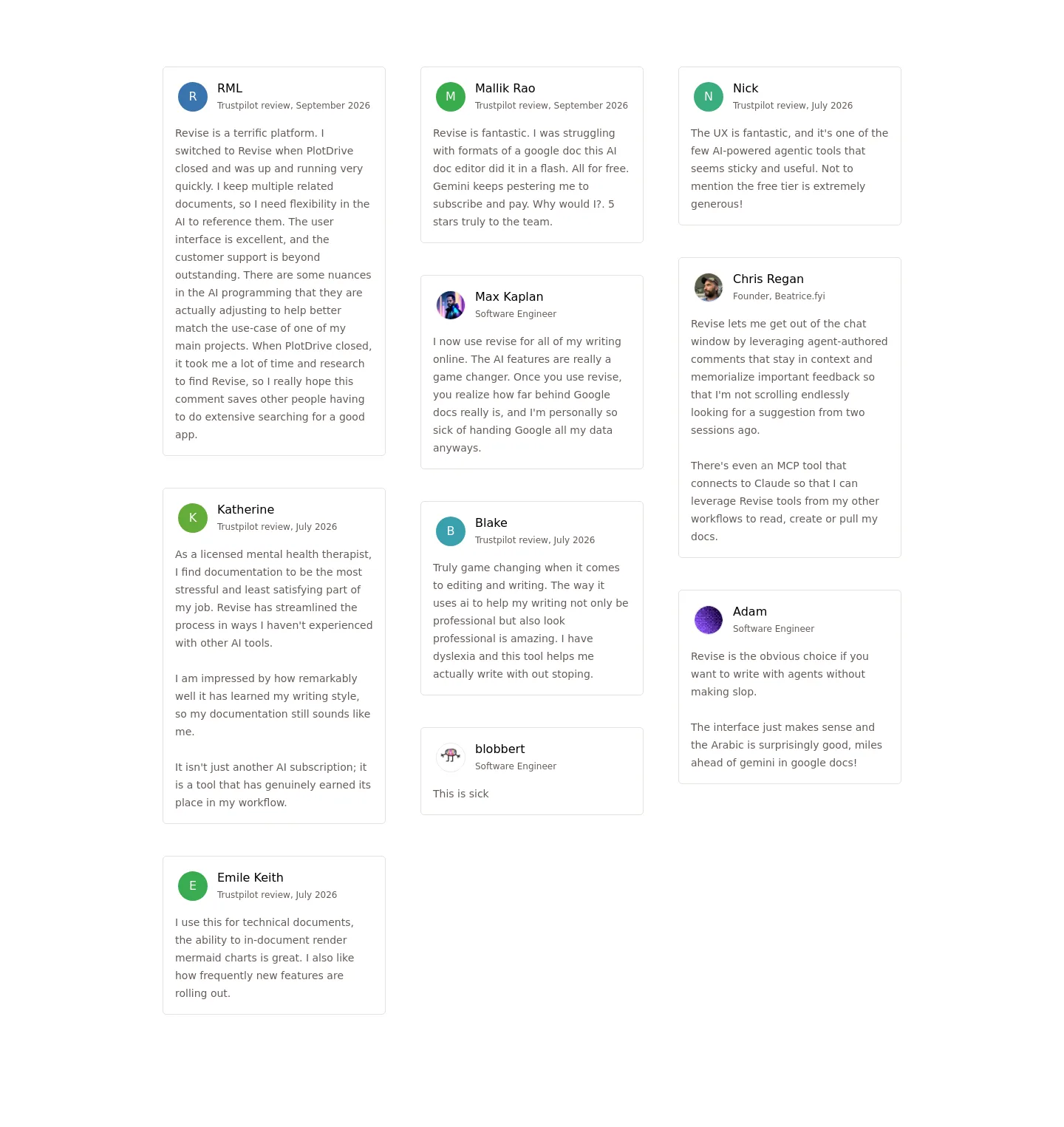 revise.io Features section