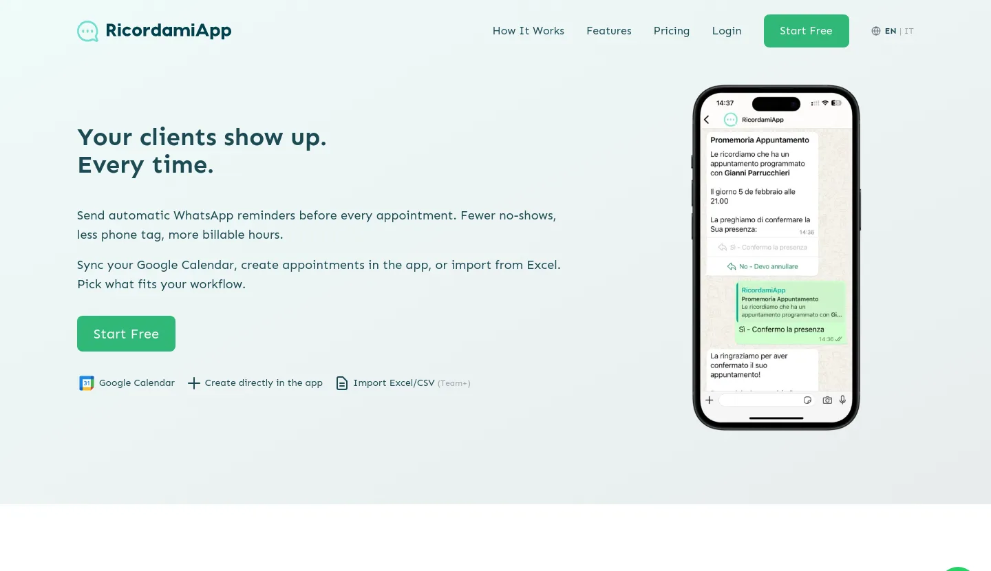 ricordamiapp.com Hero section