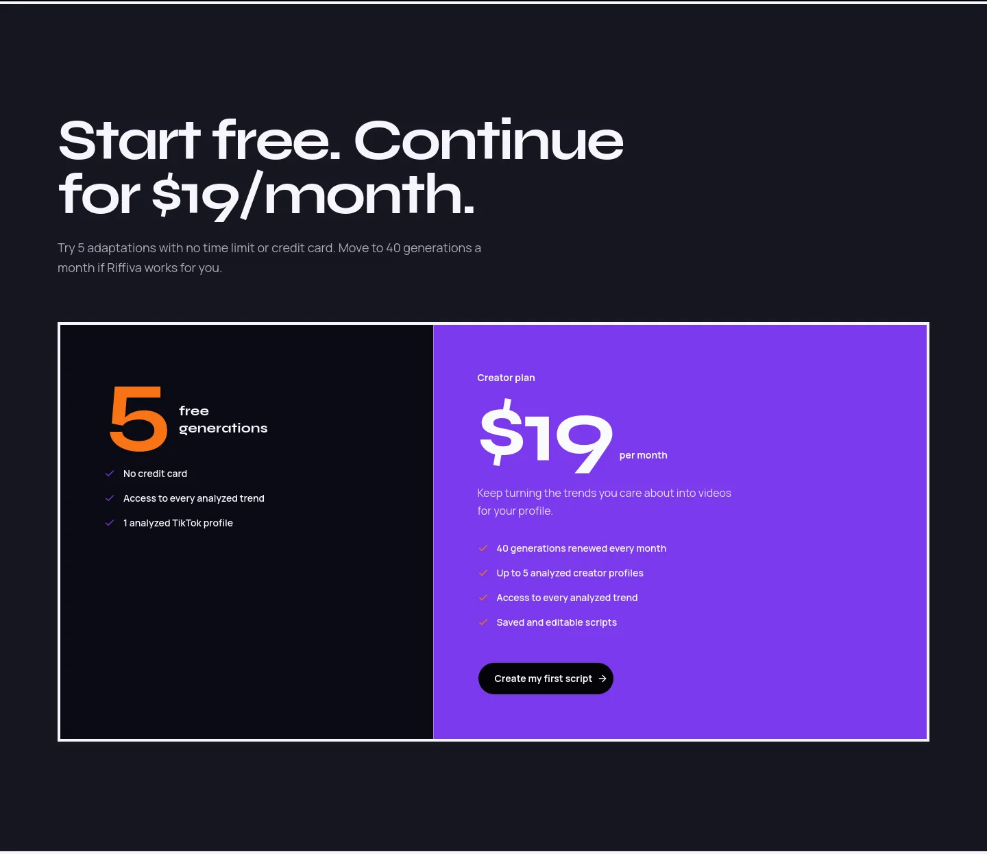 riffiva.com Pricing section