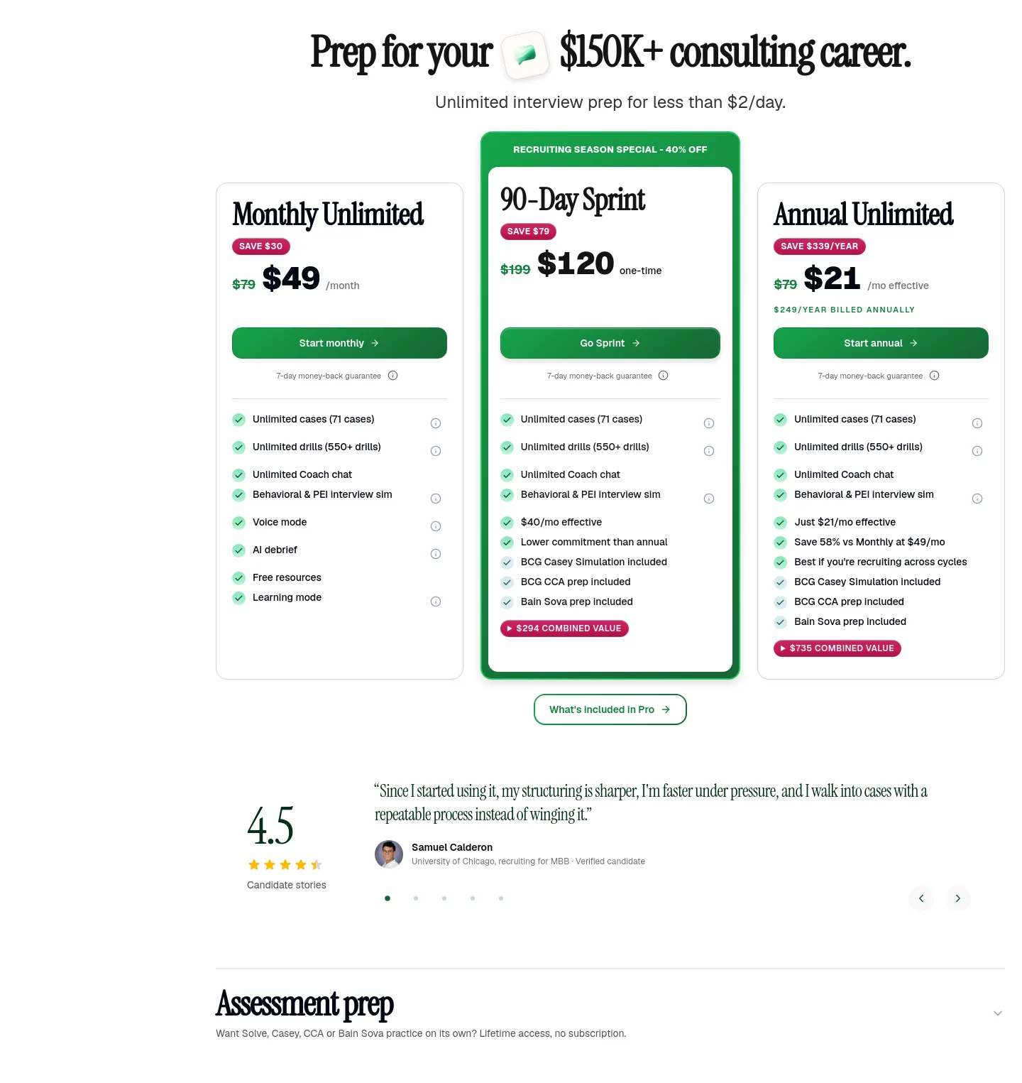 roadtooffer.com Pricing section