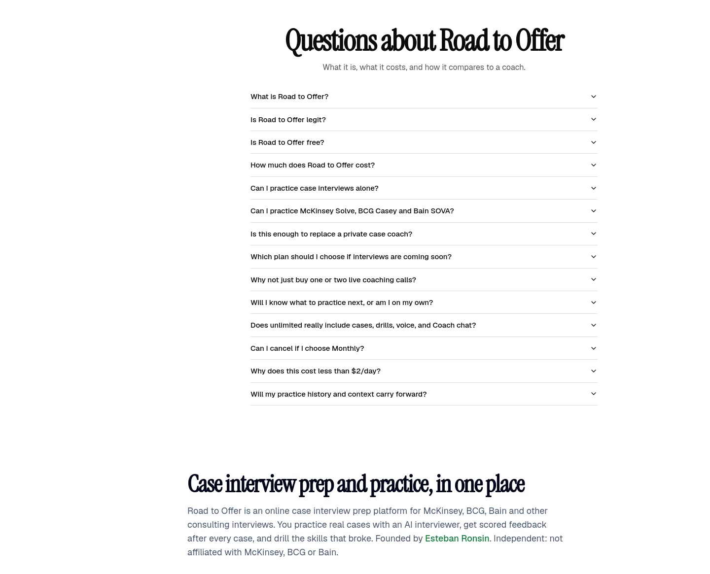 roadtooffer.com FAQ section