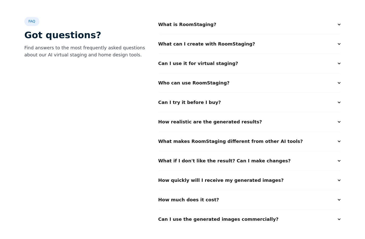 roomstaging.net FAQ section