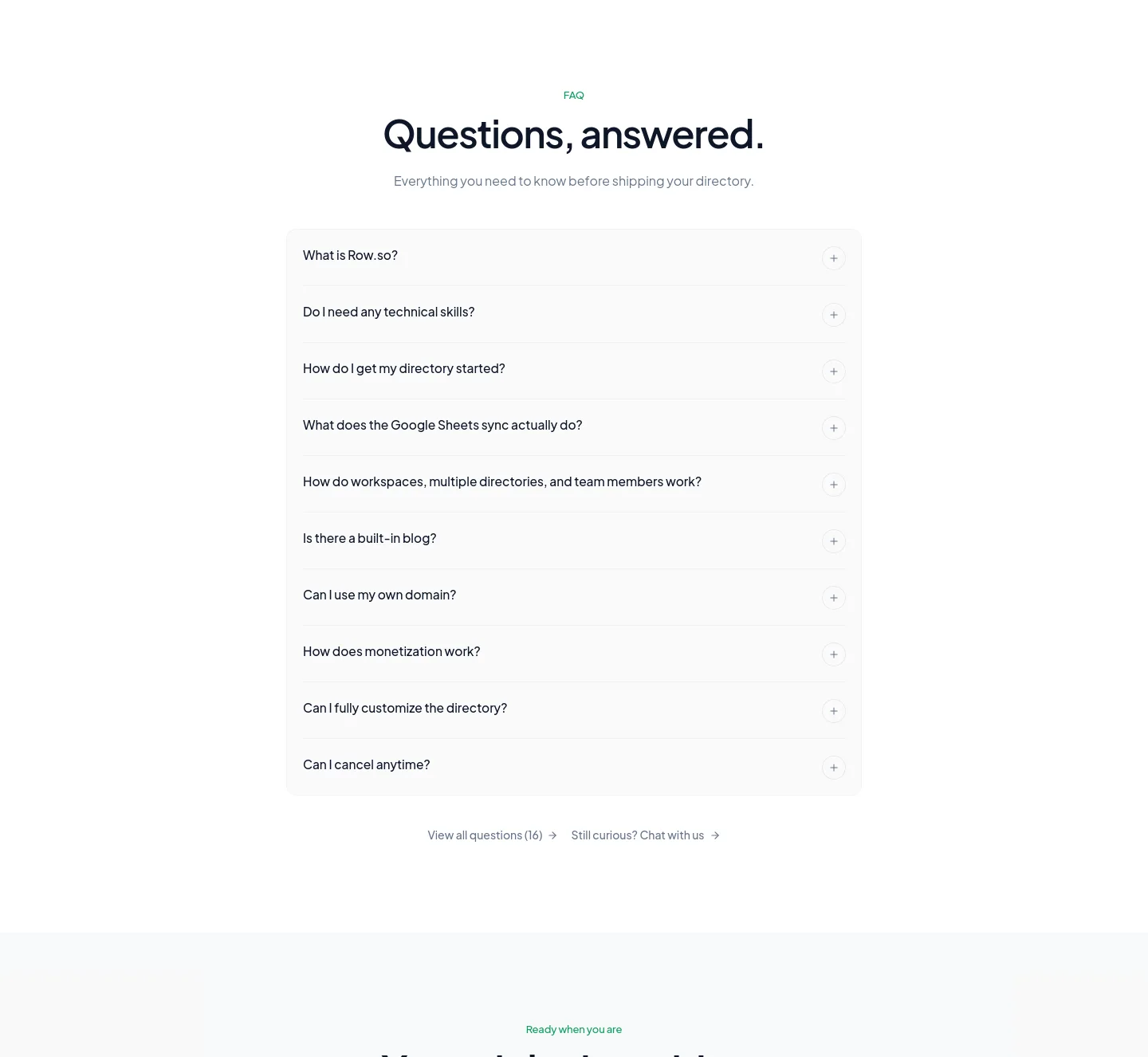 row.so FAQ section