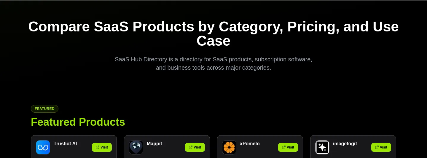 saashubdirectory.com — a real Hero section