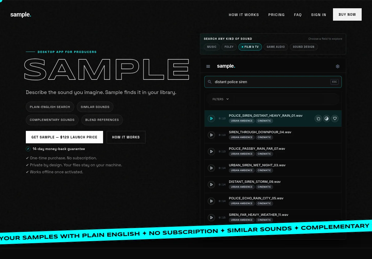 sample.audio — a real Hero section