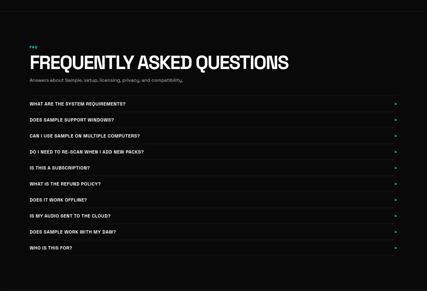 sample.audio — a real FAQ section