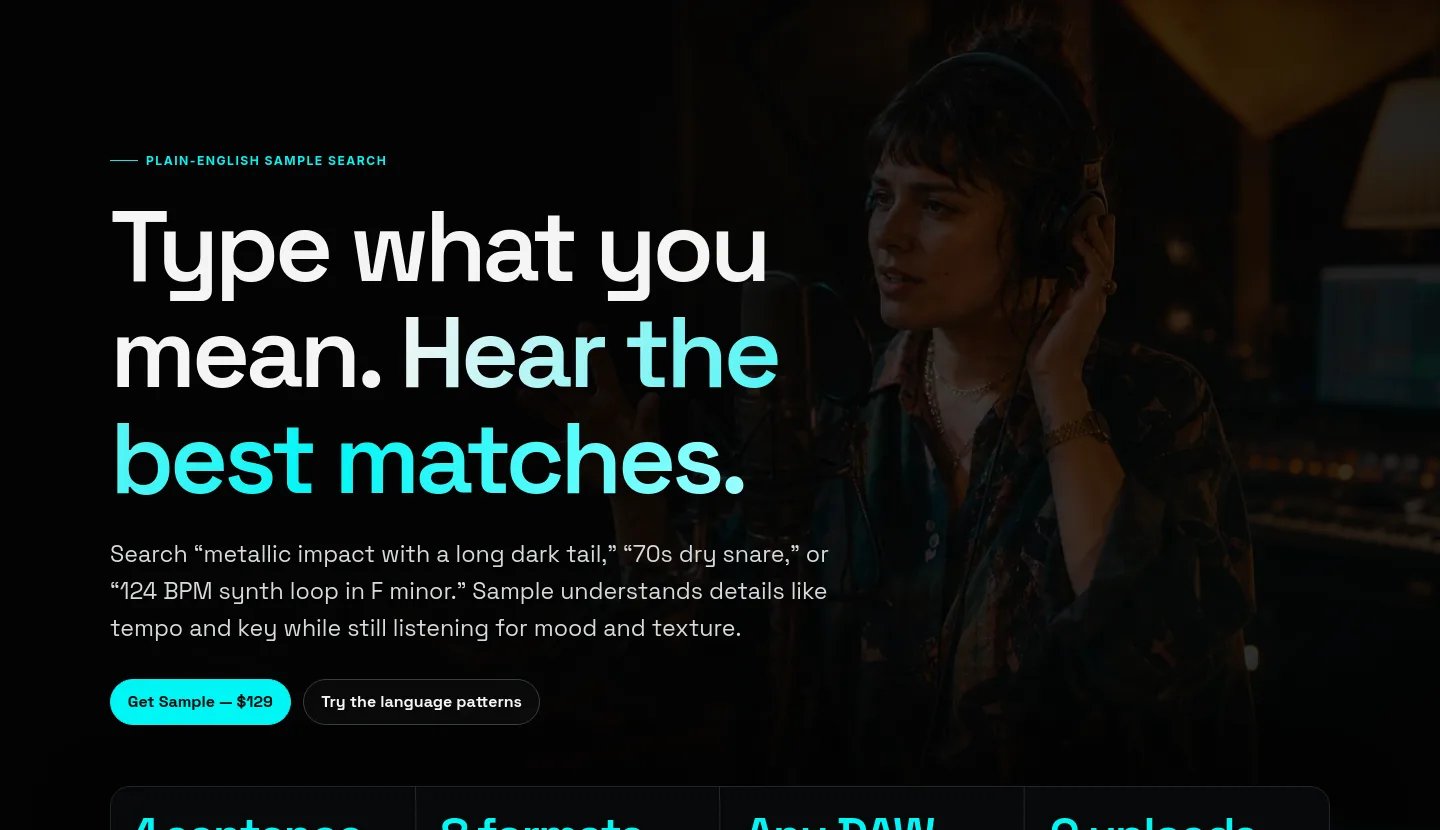 sample.audio — a real Hero section