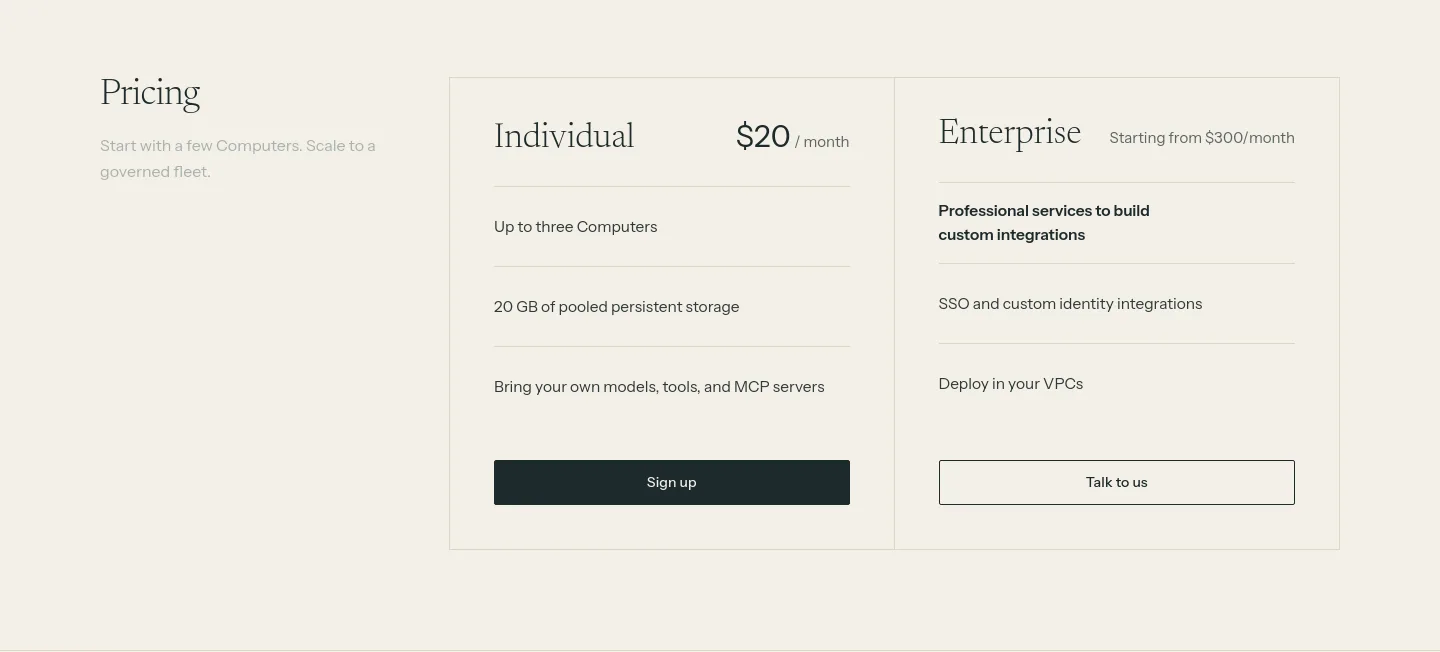 sanbox.cloud — a real Pricing section