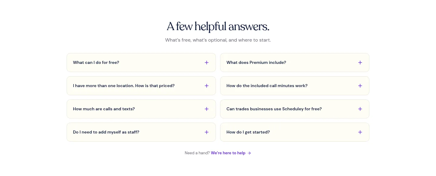 scheduley.com — a real FAQ section