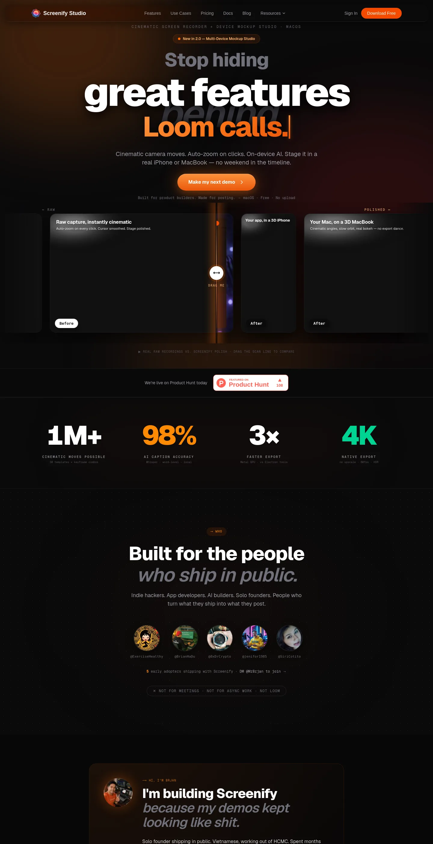 screenify.studio — a measured funnel